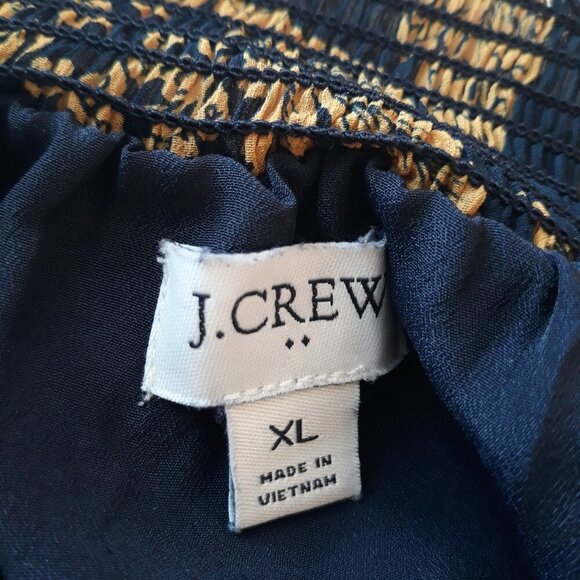 J. Crew Factory Floral Blue Gold Ruffle Neck Long Sleeves Blouse Top XL - Picture 5 of 7